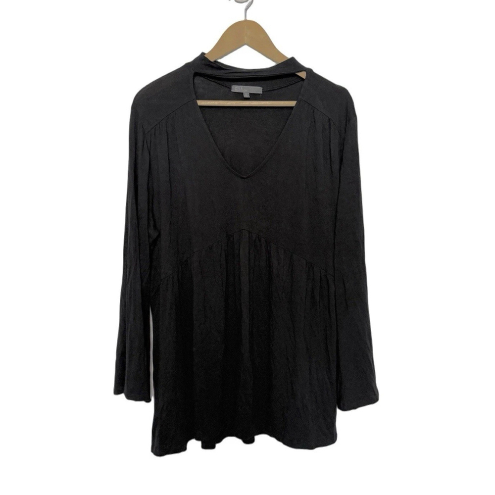 89th & Madison Cut Out Neckline Tunic Top Size XL Black Stretch Boho Chic Witchy